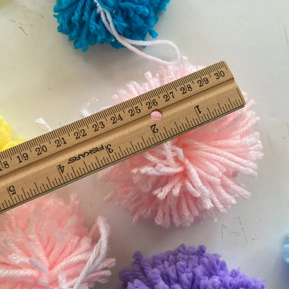 Handmade Pompom garland strands yarn balls Colorful decorations x4